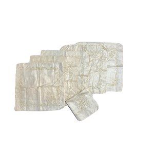 Vintage Antique Lot 6 Linen Napkins Natural Handwoven Embroidered Floral Set